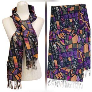 Vintage ARCHITECT Fringed Scarf Wrap Holy Family Stained Glass WPL 11403 80s